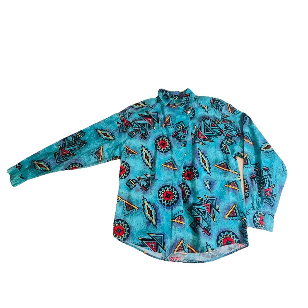 Vintage Wrangler Authentic Western Brushpopper Womens Aztec Southwestern‎  Small